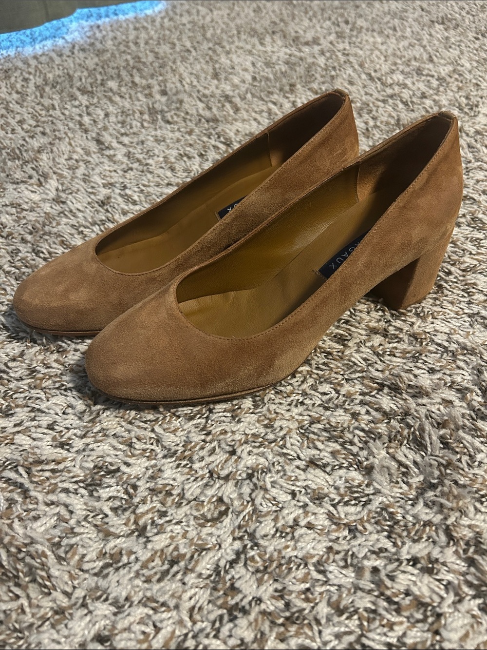 Margaux Suede Block Heel Pumps 7.5W in Caramel